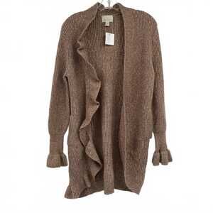 Hinge Brown Knit Ruffle Edge Cardigan | Women’s XS Regular